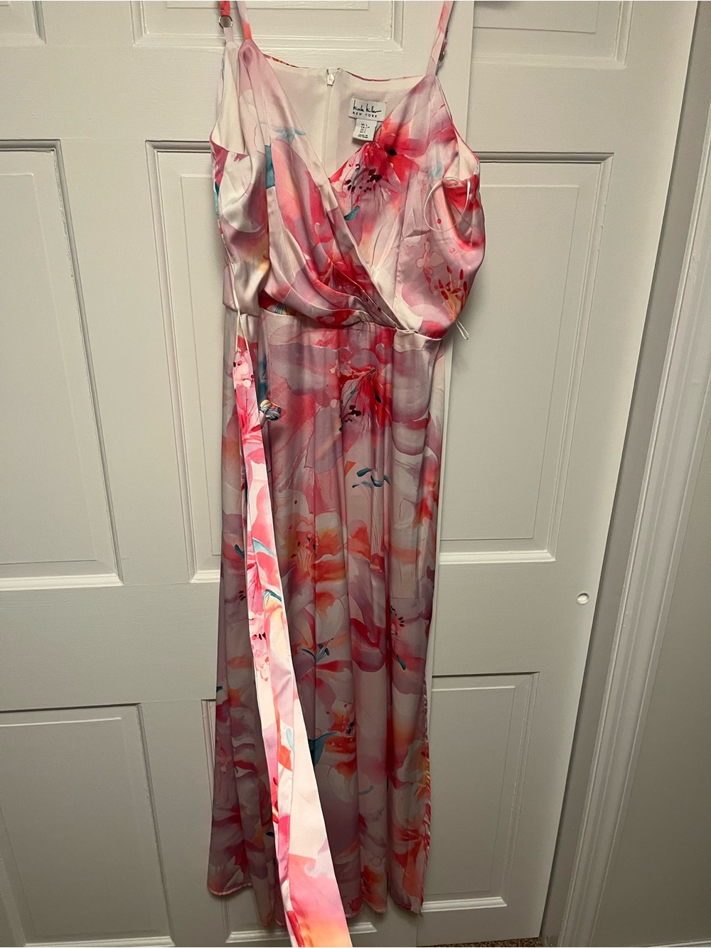 Nicole Miller Pink & Coral Floral Wrap Maxi Dress